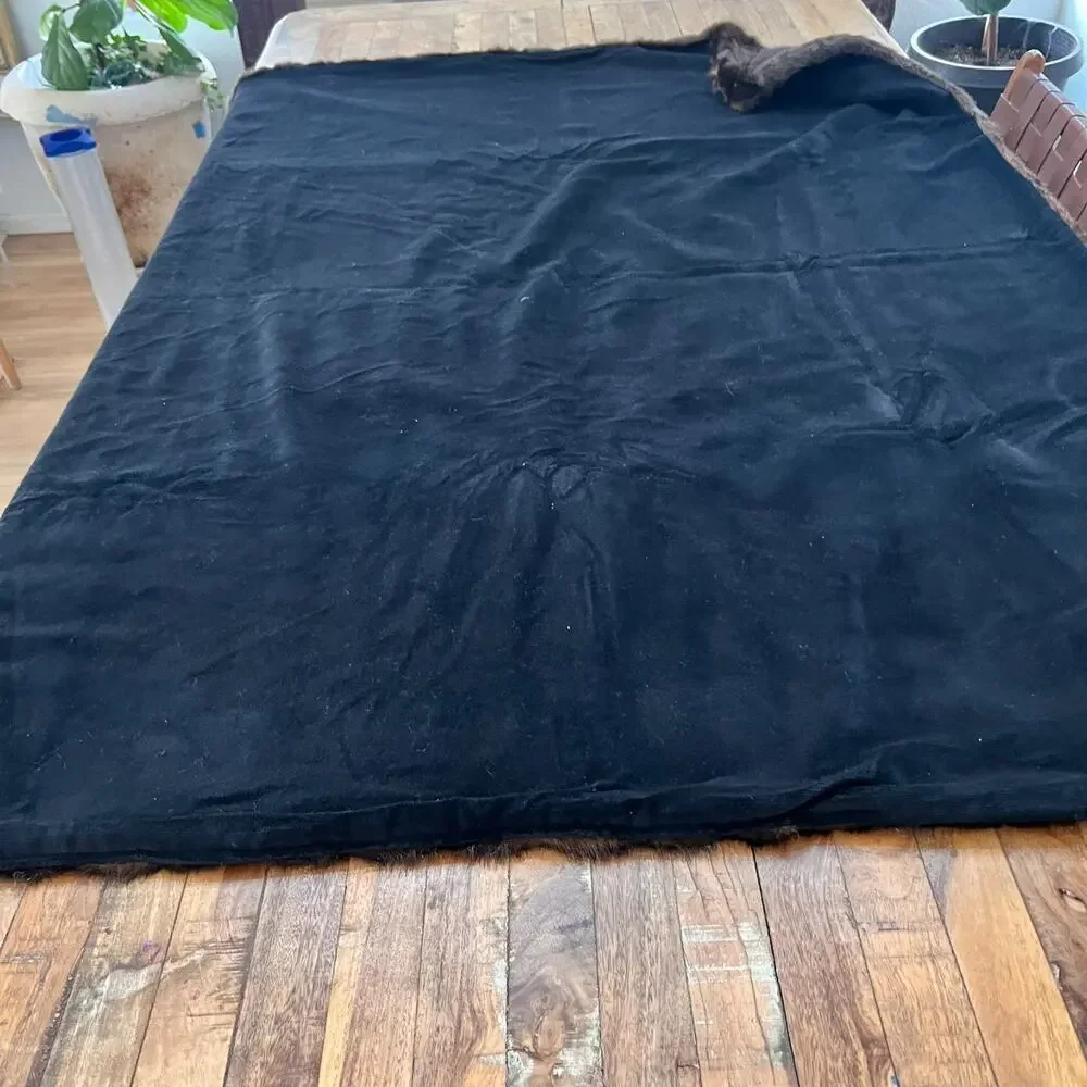 Faux Fur Channeled Mink Throw Blanket 49 x 57 in Brown Cotton Backing